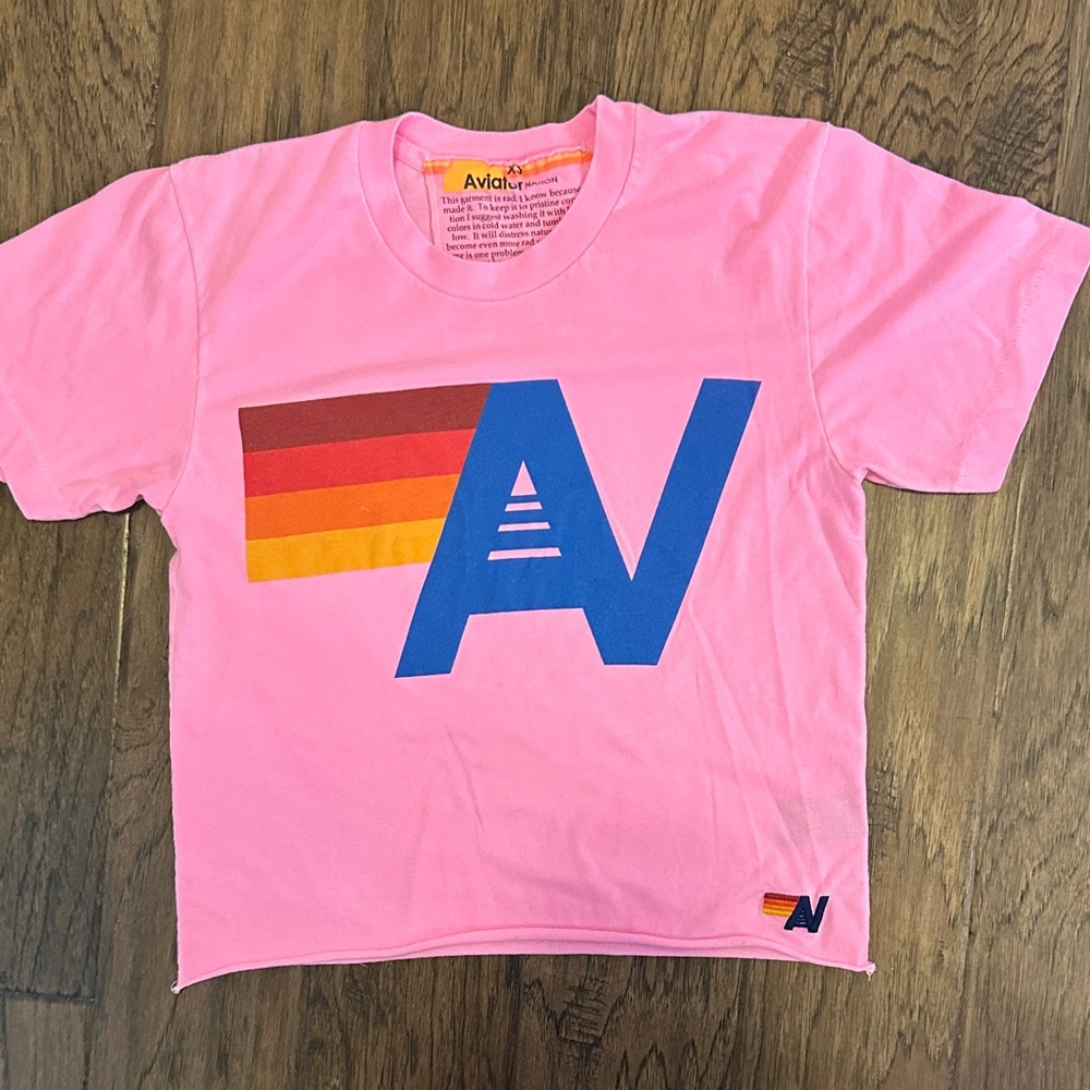 Aviator Nation Pink Tee with Blue and Orange Graphic size xs
